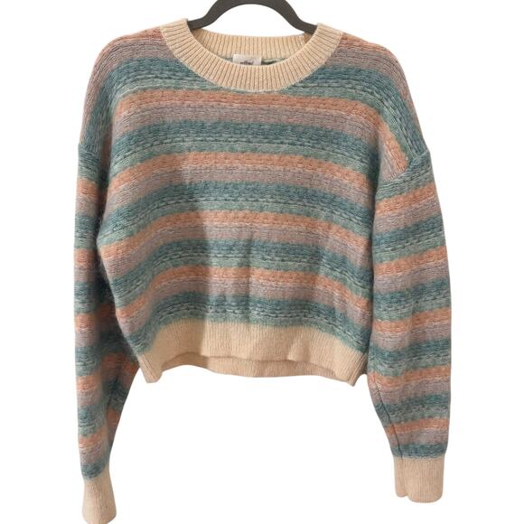 Aritzia Wilfred Mohair Striped Cropped Boxy Pastel Sweater Size Large - Picture 3 of 9